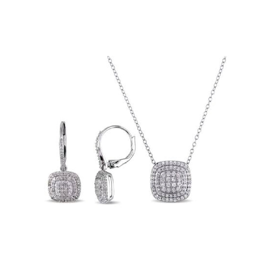 Jewelry 1 CT Diamond Necklace and Earring Set in Silver