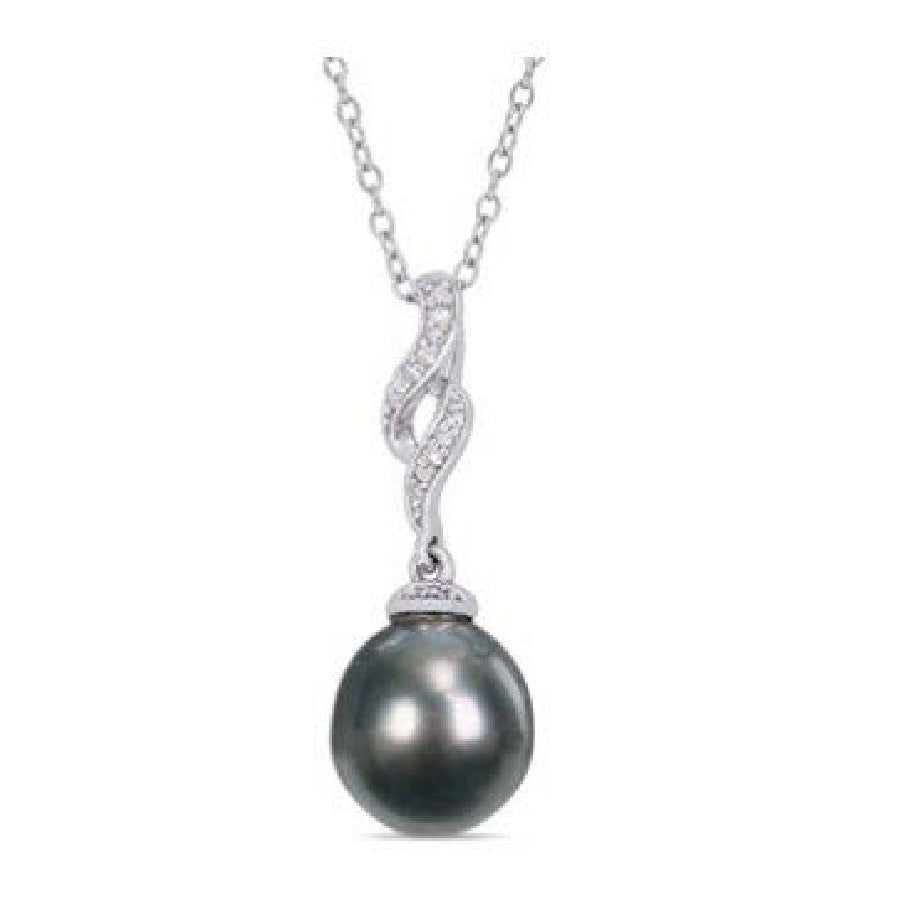 Delmar Jewelry Pearl and Diamond Twist Drop Necklace in Silver