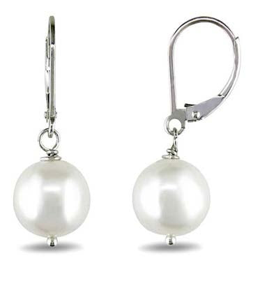 Delmar Jewelry 10-11mm Freshwater Pearl Lever Back Earrings in Silver