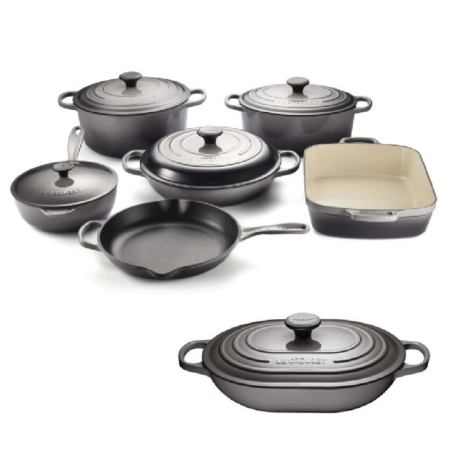 Le Creuset 10pc. Enamelled Cast Iron Set - Oyster + 3.4L Oblong Casserole - Oyster