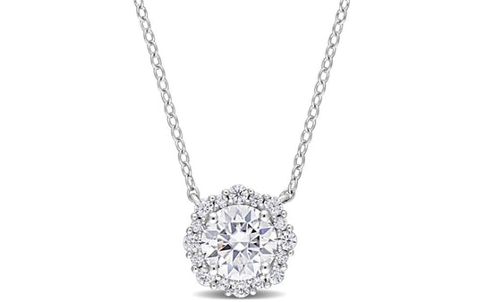 DELMAR JEWELRY Moissanite Halo Necklace in Silver