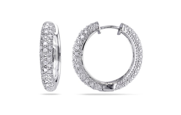 DELMAR JEWELRY 1/2 CT Diamond Hoop Earrings in Sterling Silver