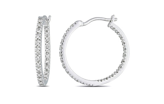 DELMAR JEWELRY Silver Diamond Hoop Earrings