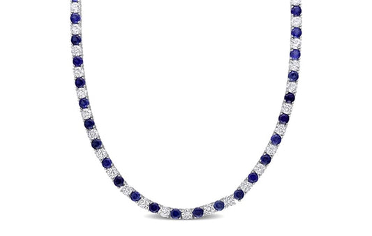 DELMAR JEWELRY Created Sapphire Tennis Necklace in Silver