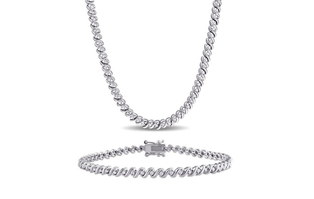 DELMAR JEWELRY Diamond Necklace and Bracelet Set In Silver