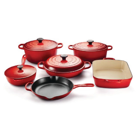 LE CREUSET 10pc. Enamelled Cast Iron Set - Cerise