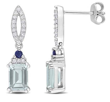 Delmar Jewelry Sapphire and Diamond Drop Earrings in Silver