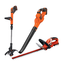 B&D Cordless Hedge Trimmer + Powerboost Sweeper + String Trimmer